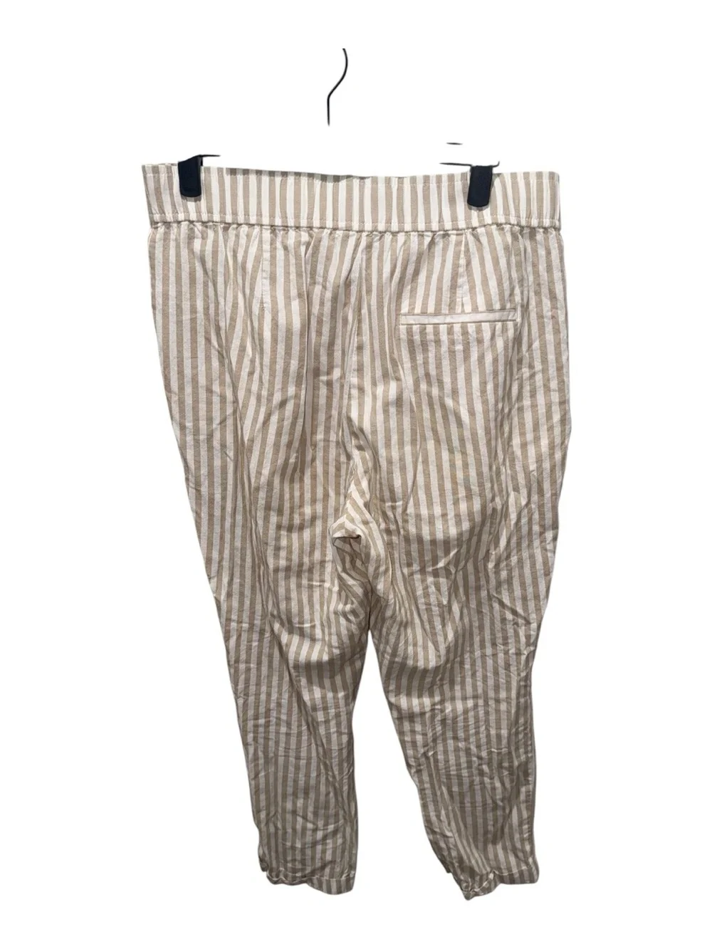 Zara Beige White Striped Drawstring Linen Blend Cropped Pants Medium M